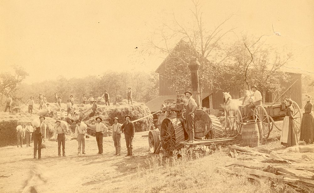 Peltz and Petermann Threshing Crew on the Stenger Farm near Victoria